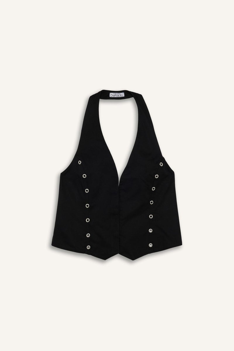 DeFacto Black Woman Halter Collar Gabardine Vest Casual - Image 4